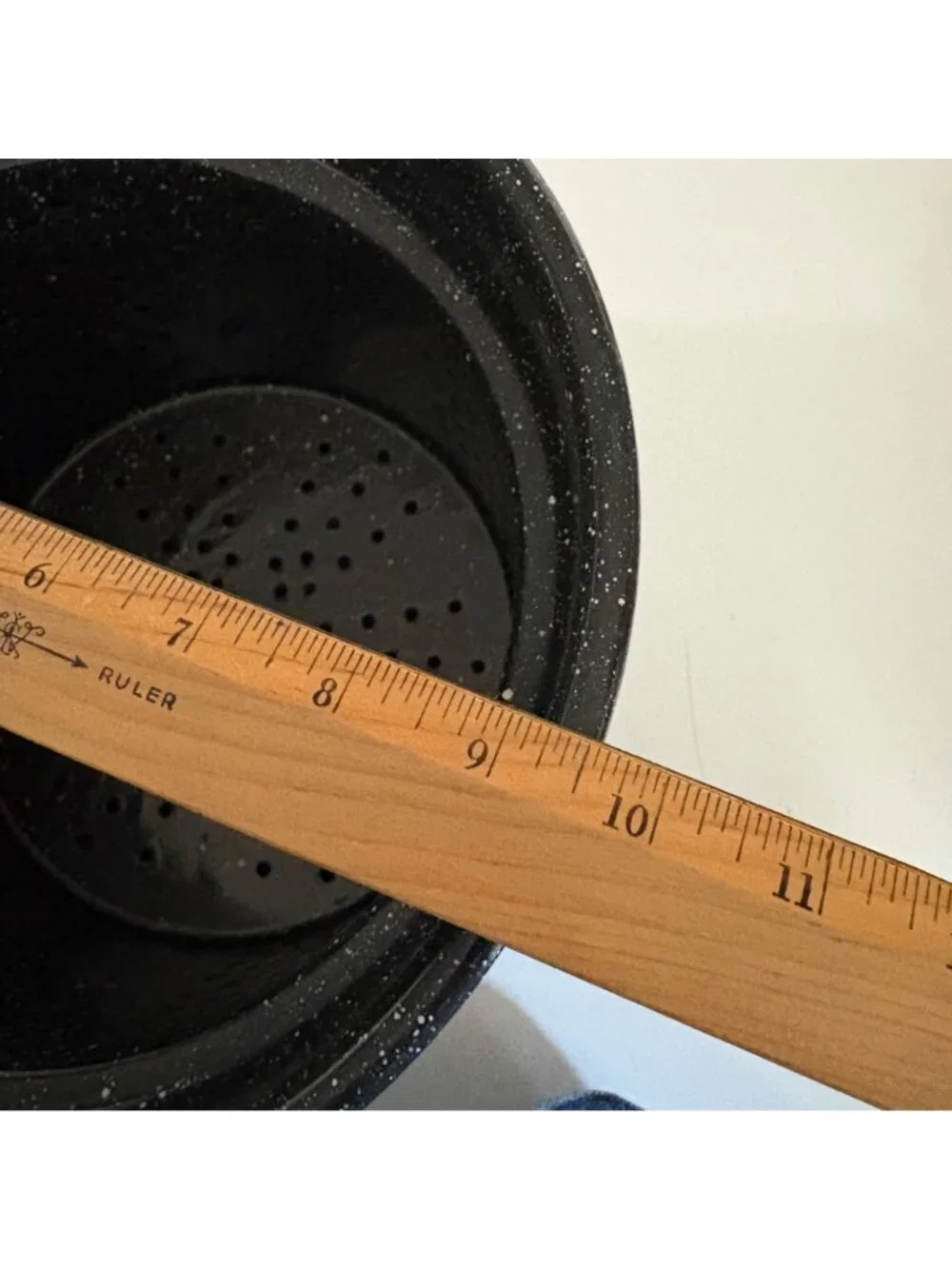 Black Speckle Enamel Ware Graniteware 9” Stock Pot Strainer with Lid Cookware
